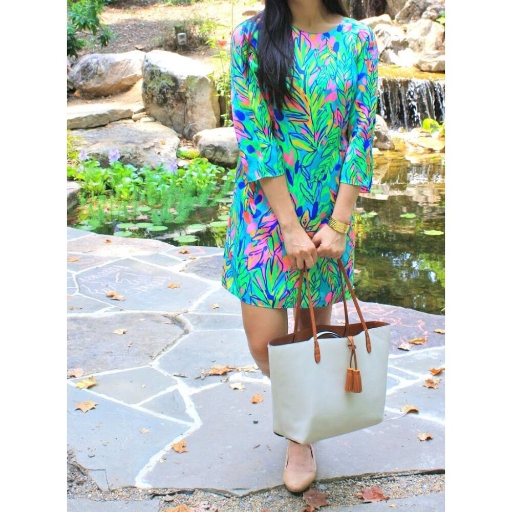 Lilly Pulitzer Neon Lilly Tropical Floral Shift Dress Size 0 Above Knee Lined